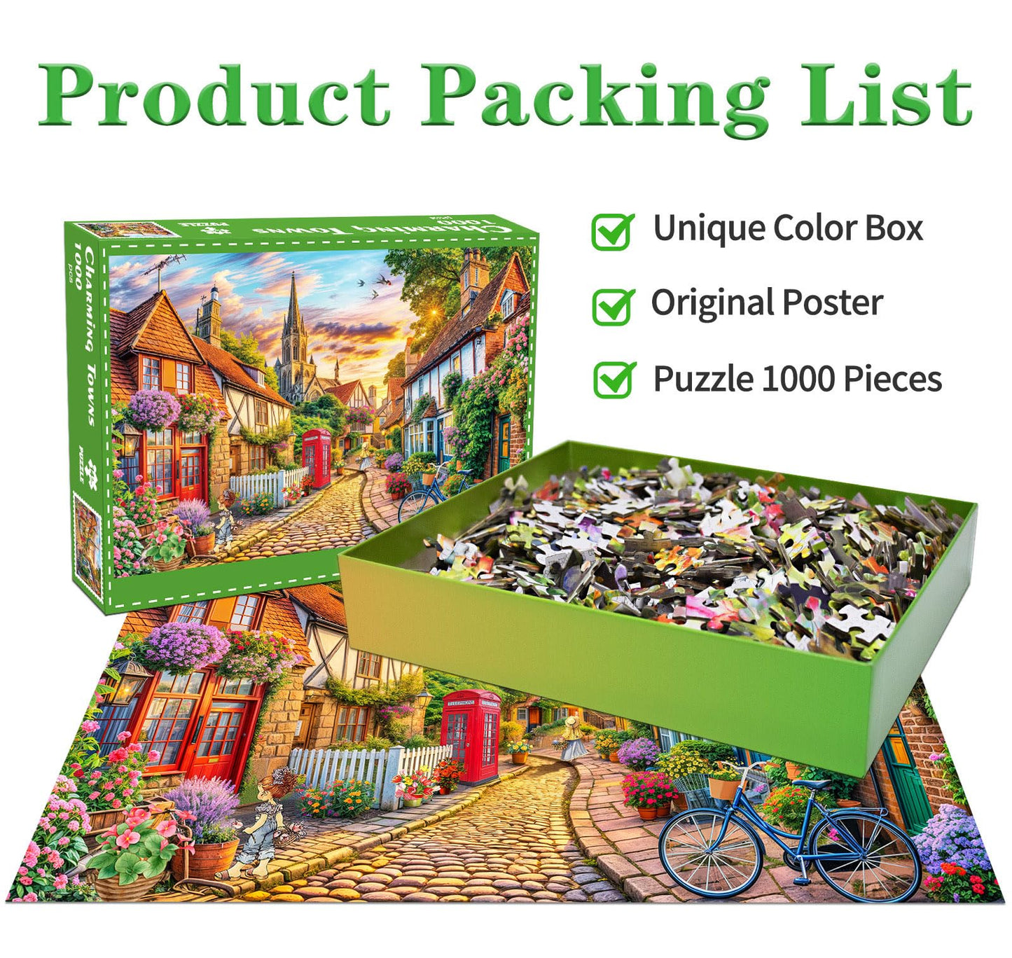 HUADADA 1000-Piece Jigsaw Puzzle – Charming European Town Scene for Adults