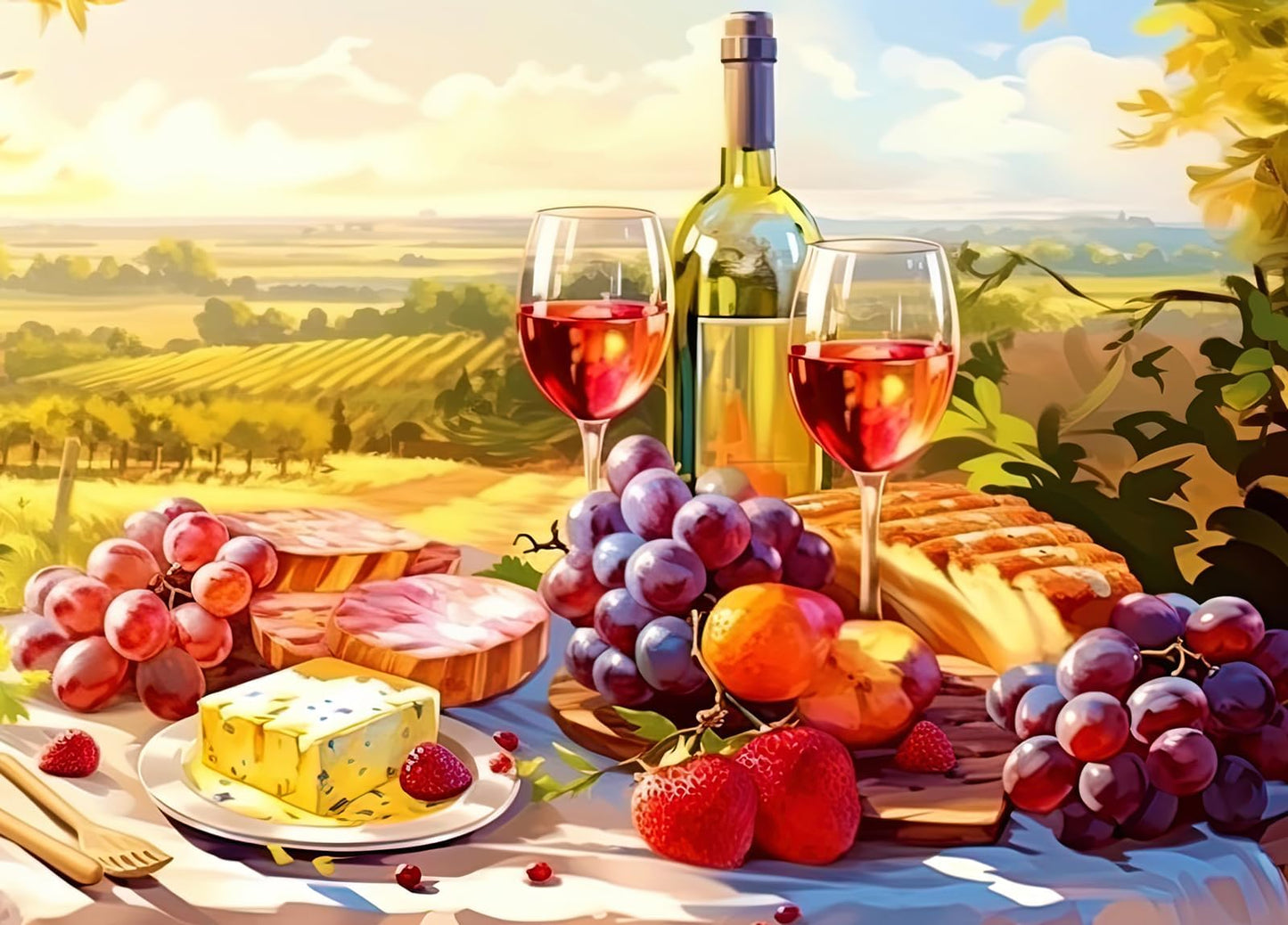 HUADADA 1000-Piece Jigsaw Puzzle – Picnic with Poster Interlock, No Dust
