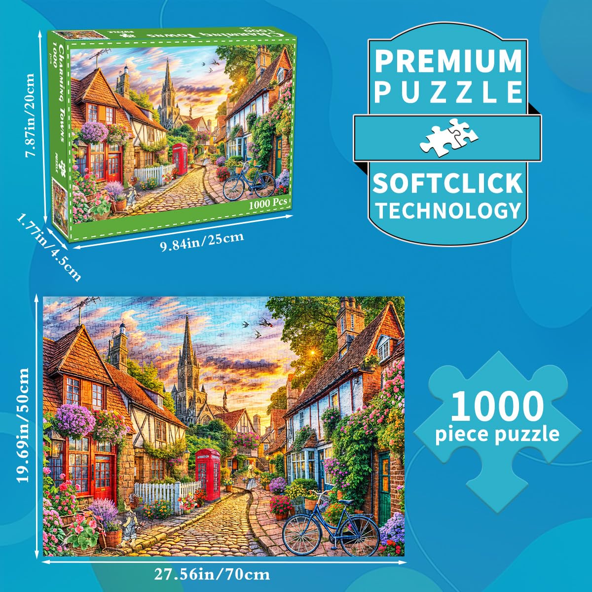HUADADA 1000-Piece Jigsaw Puzzle – Charming European Town Scene for Adults