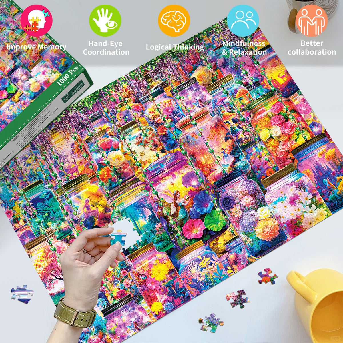 HUADADA Puzzles for Adults 1000 Pieces – Dreamy Glass Jar Scene Jigsaw Puzzle (70 x 50 cm)