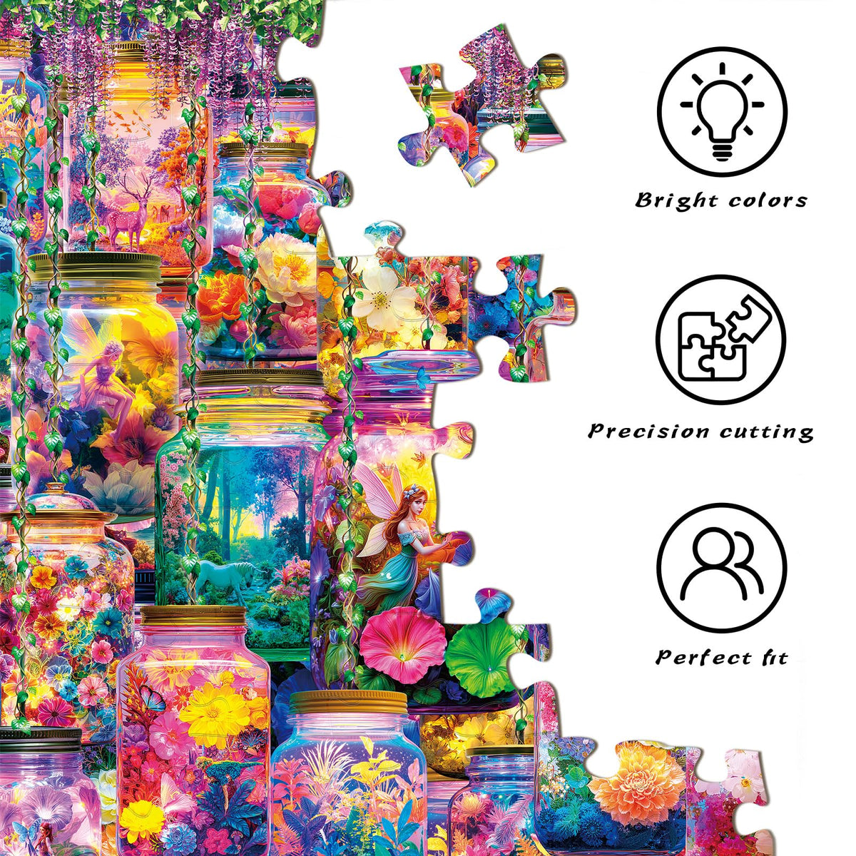 HUADADA Puzzles for Adults 1000 Pieces – Dreamy Glass Jar Scene Jigsaw Puzzle (70 x 50 cm)