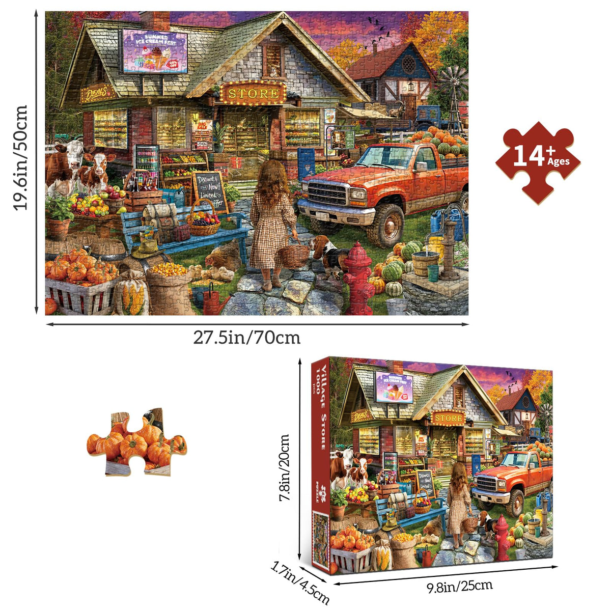 HUADADA 1000-Piece Puzzle for Adults – Village Shop Scene | Premium Jigsaw