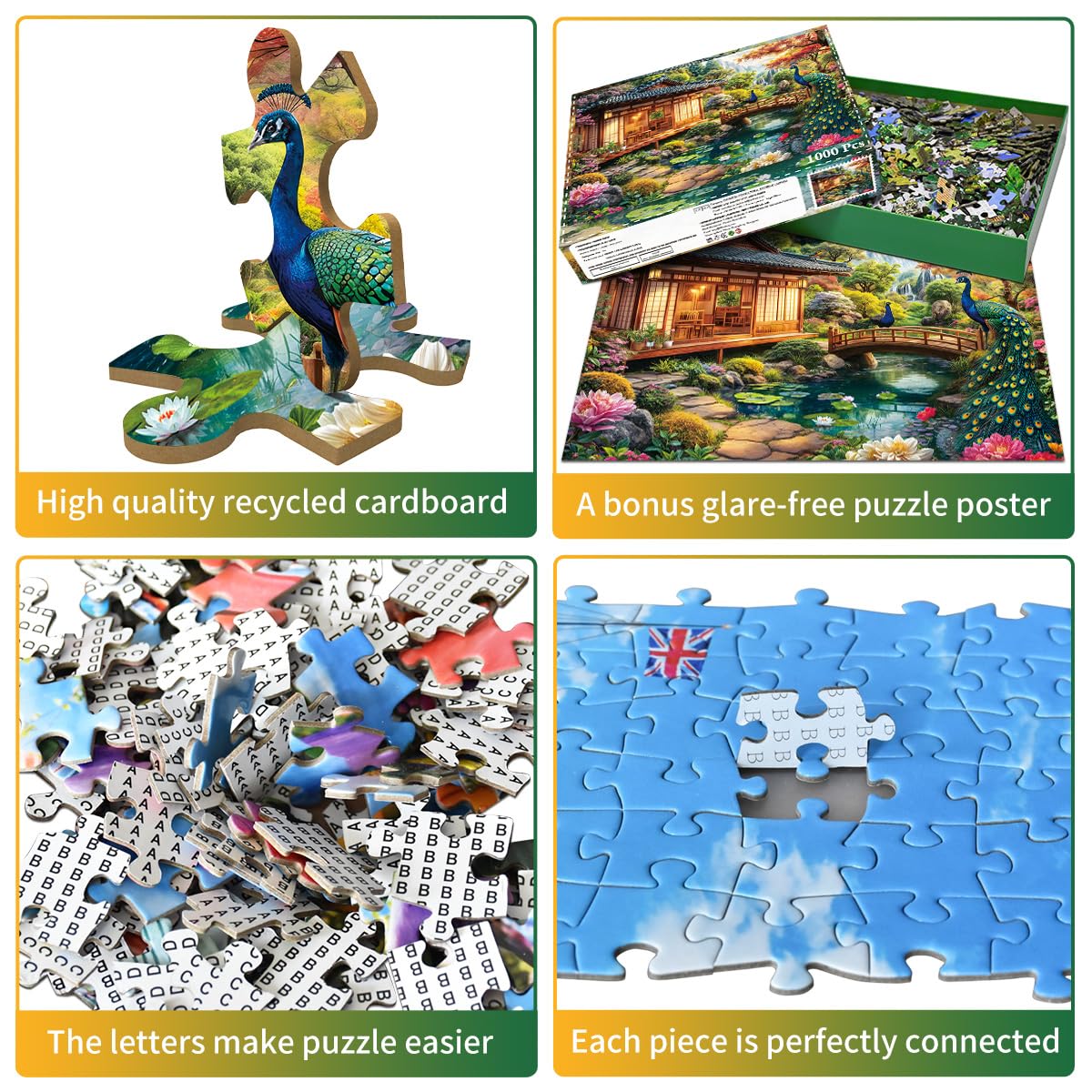 HUADADA 1000-Piece Puzzle: Traditional Japanese Garden with Peacocks | Colorful Jigsaw for Adults & Kids