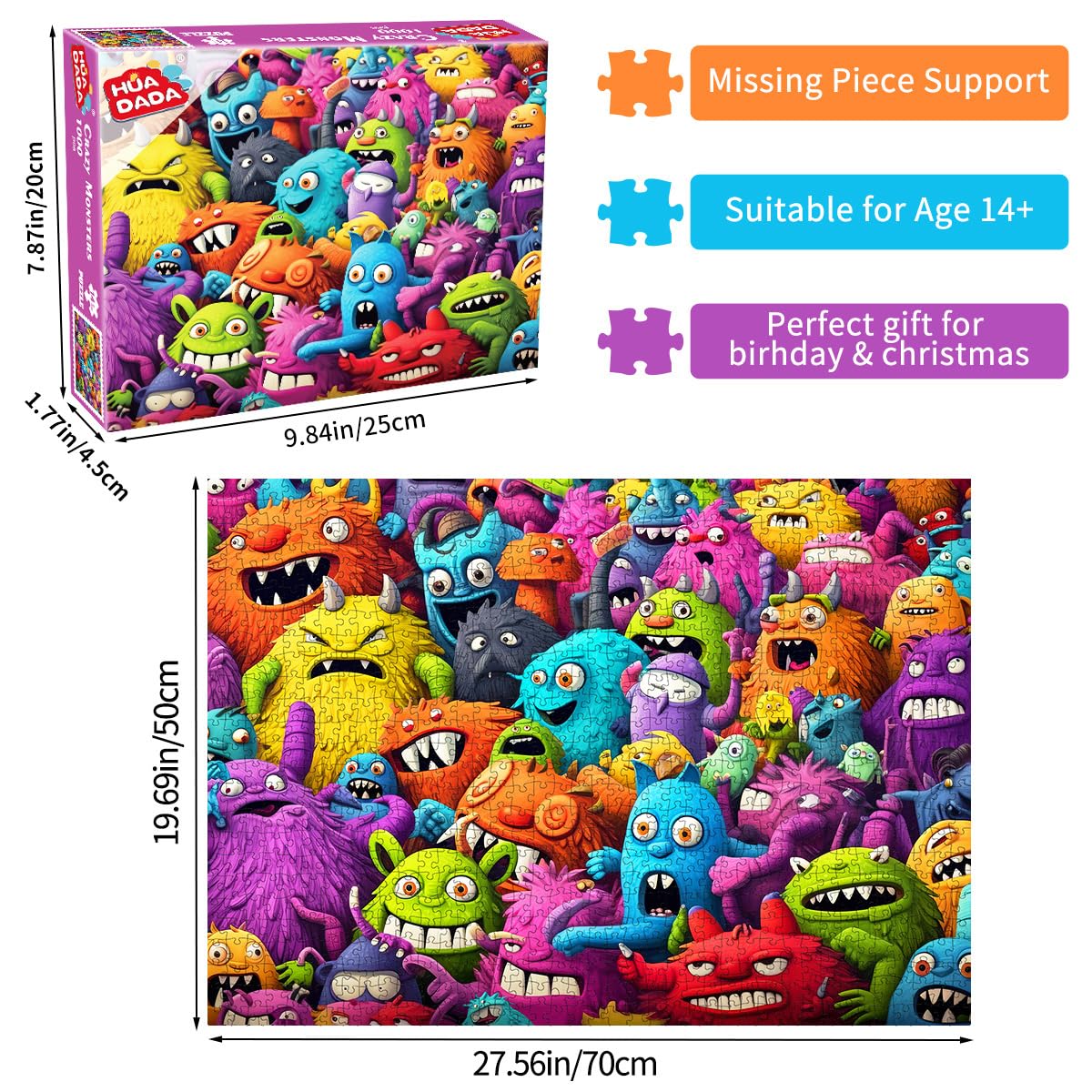 HUADADA 1000-Piece Jigsaw Puzzle for Adults – Crazy Colorful Monsters Artwork