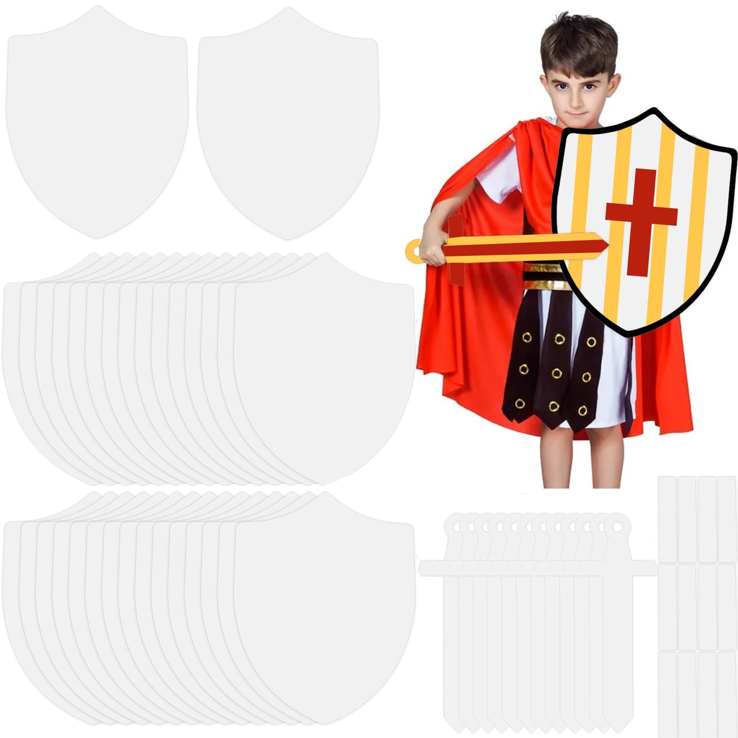 Huaerle 36-Set DIY Knight Shield & Sword Craft Kit – Cardboard Shields, Swords & Strips for Party Play