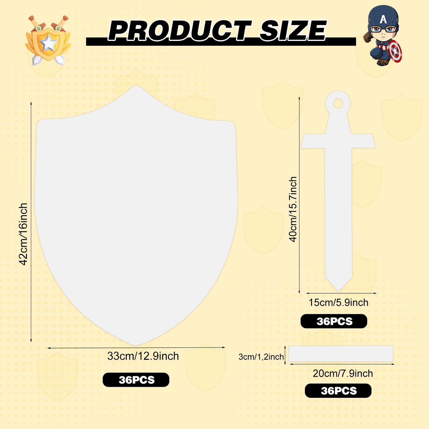 Huaerle 36-Set DIY Knight Shield & Sword Craft Kit – Cardboard Shields, Swords & Strips for Party Play