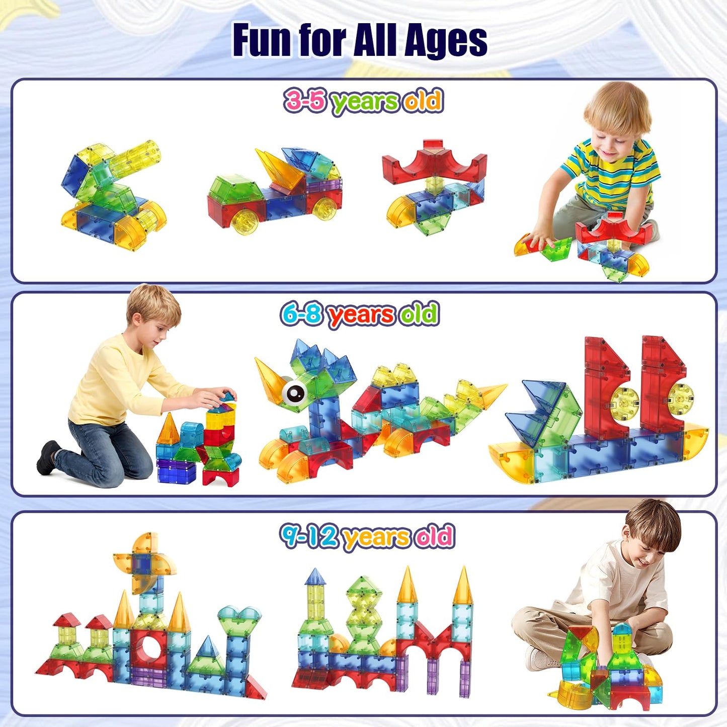 Huaker Magnetic Blocks - 66-Piece Translucent STEM Building Toy for Kids 3+