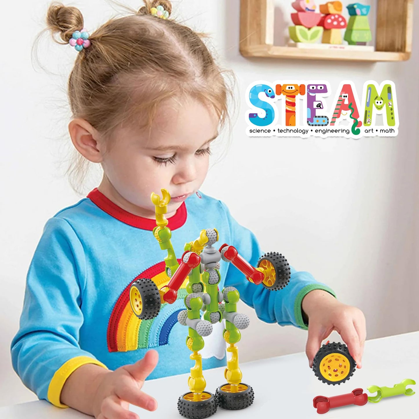 Huaker Stem Building Toys – 125-Piece Educational Blocks with Large Storage Box for Kids 3-8
