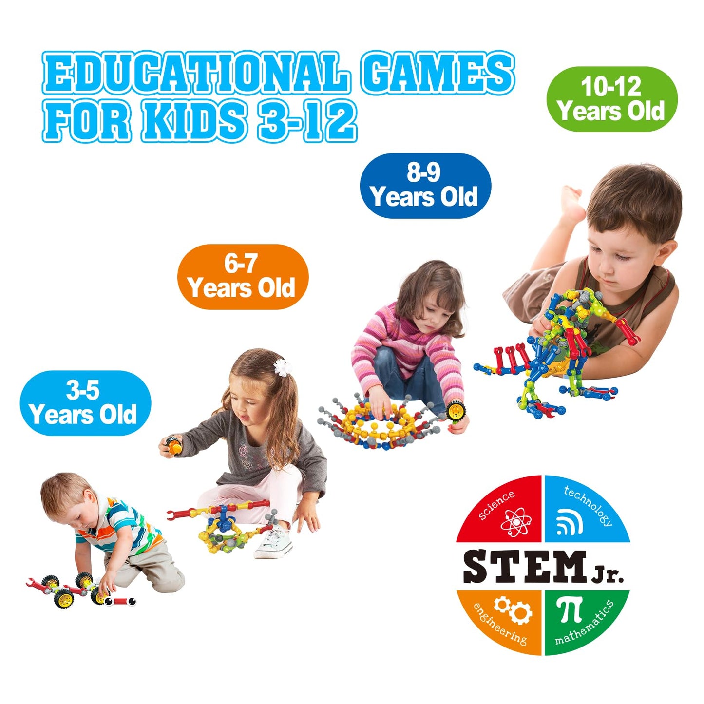 Huaker Stem Building Toys – 125-Piece Educational Blocks with Large Storage Box for Kids 3-8