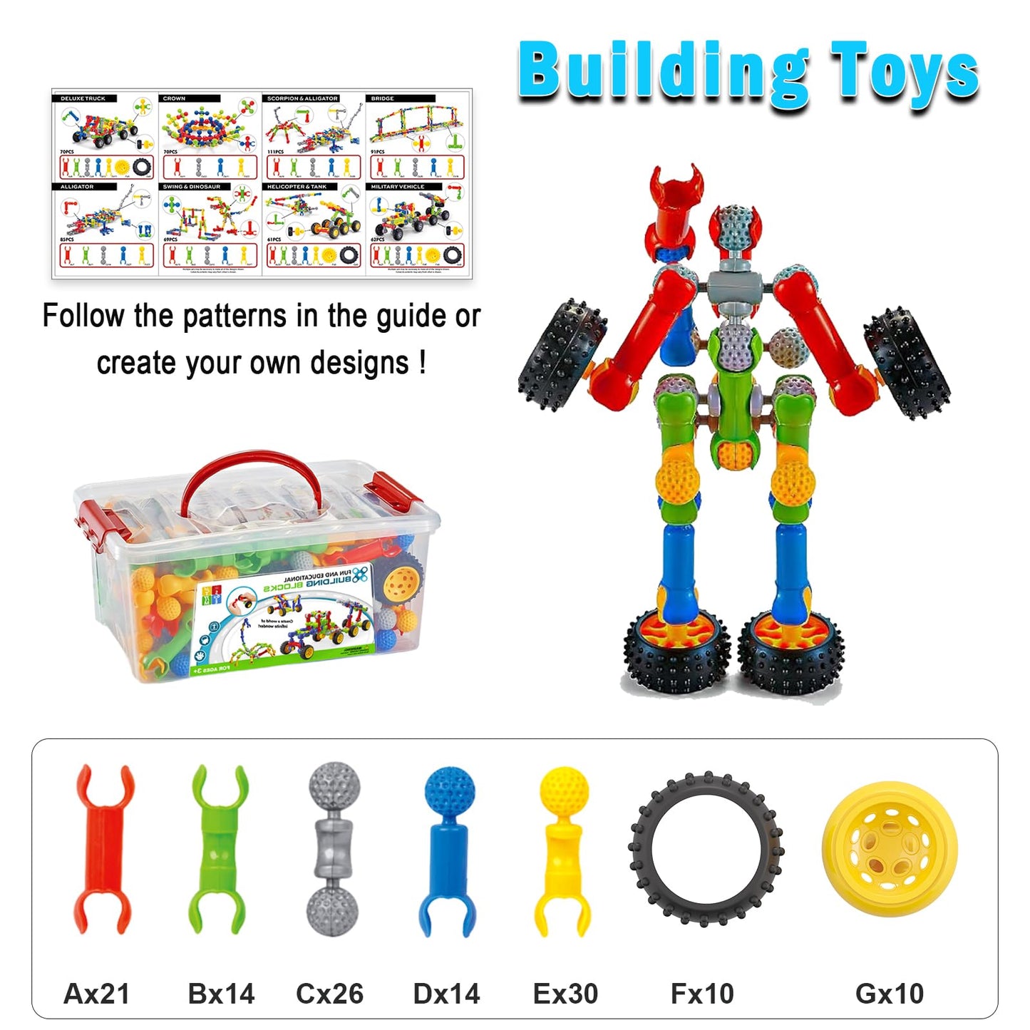 Huaker Stem Building Toys – 125-Piece Educational Blocks with Large Storage Box for Kids 3-8