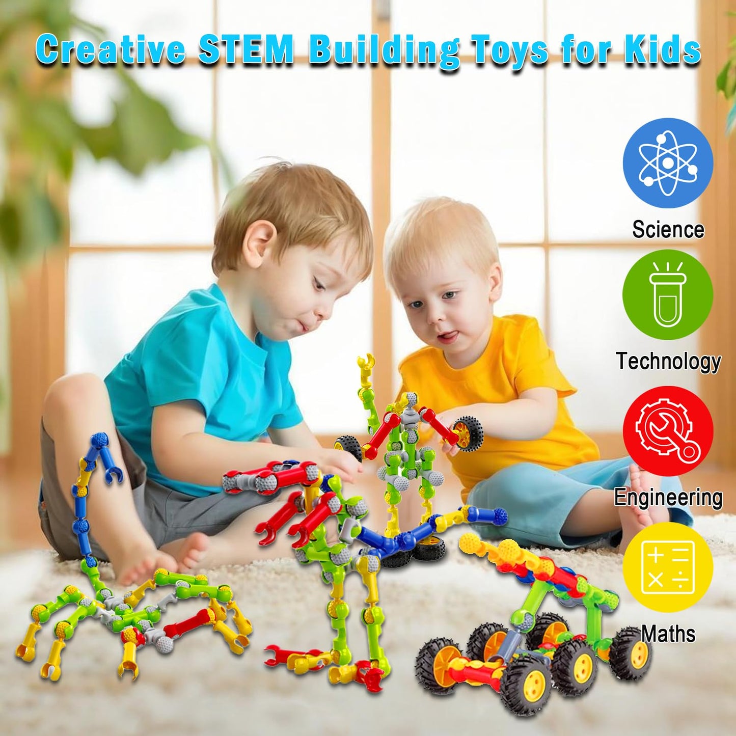 Huaker Stem Building Toys – 125-Piece Educational Blocks with Large Storage Box for Kids 3-8
