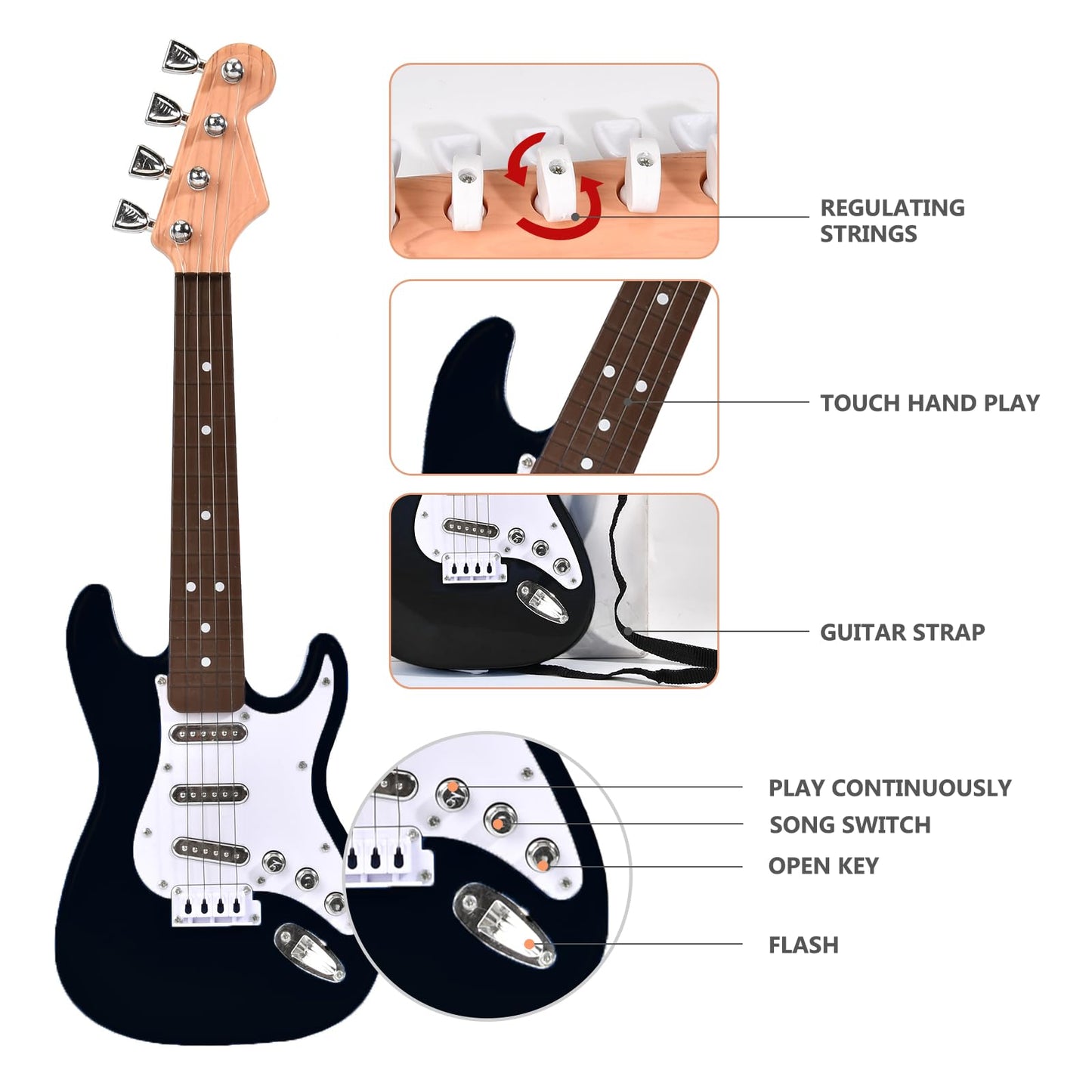 Huang Cheng Toys 16-Inch Mini Guitar Toy for Kids and Beginners | Lightweight Instrument with Strap
