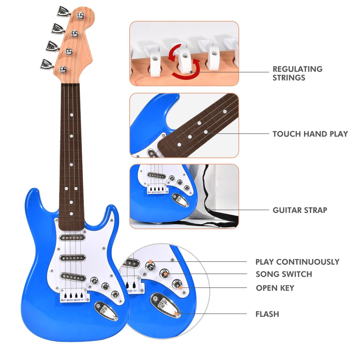 Huang Cheng Toys 16inch Mini Guitar Toy for Kids & Beginners with Strap