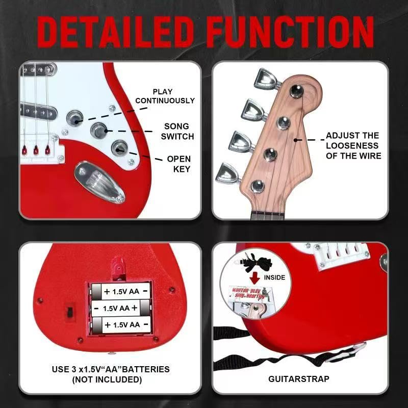 16-Inch Mini Guitar Toy for Kids & Beginners by Huang Cheng Toys | Electric Guitar with Strap