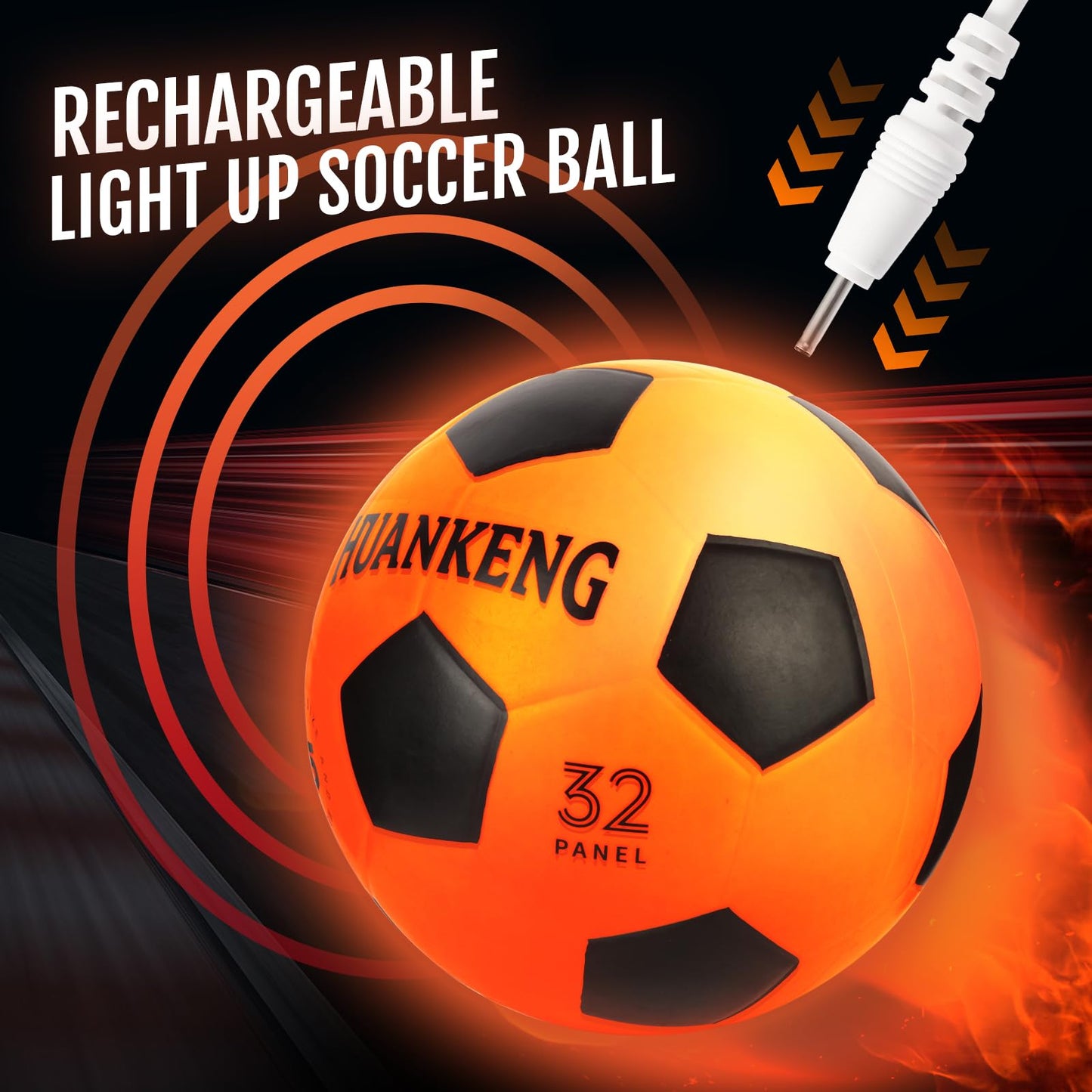 HuanKeng Glow in the Dark Soccer Ball – Rechargeable, Official Size 5, Night Play for Ages 6-15