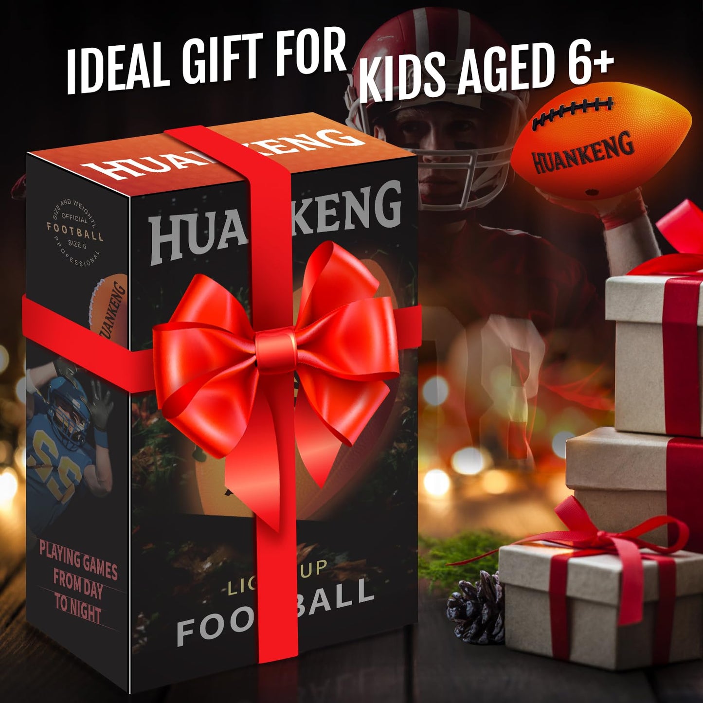 HuanKeng Upgrade Rechargeable Glow in the Dark Football – Night Play for Ages 6–15 (Size 6)