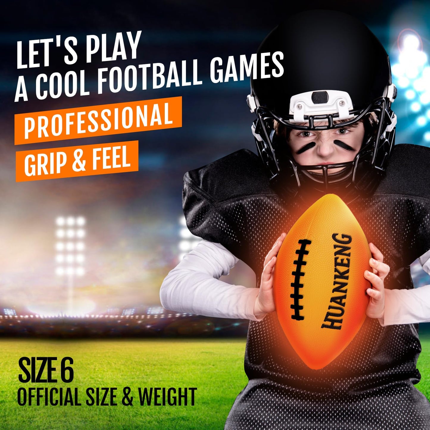 HuanKeng Upgrade Rechargeable Glow in the Dark Football – Night Play for Ages 6–15 (Size 6)