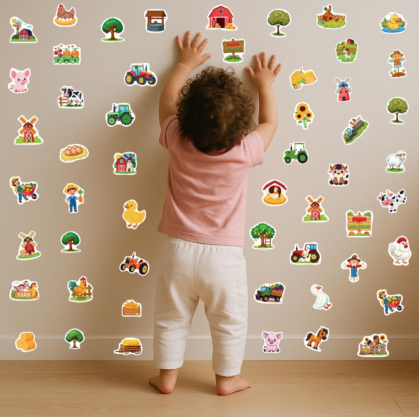 100 Pcs Farm Animal Stickers for Kids | Waterproof Vinyl | HUBACHTEM