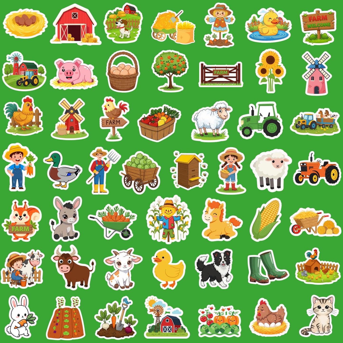 100 Pcs Farm Animal Stickers for Kids | Waterproof Vinyl | HUBACHTEM