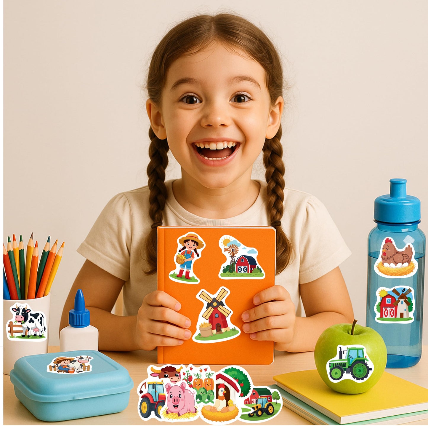 100 Pcs Farm Animal Stickers for Kids | Waterproof Vinyl | HUBACHTEM