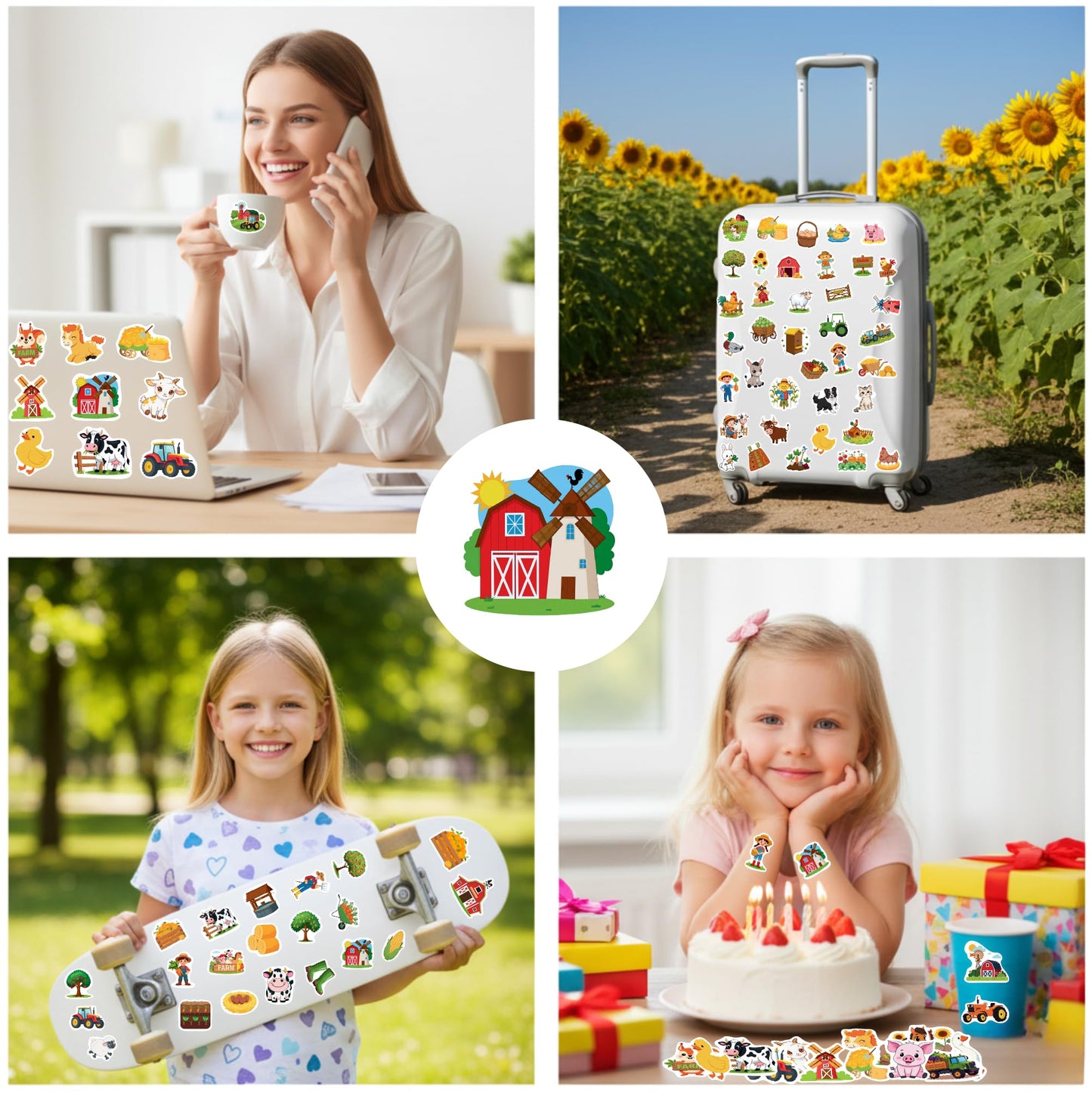 100 Pcs Farm Animal Stickers for Kids | Waterproof Vinyl | HUBACHTEM