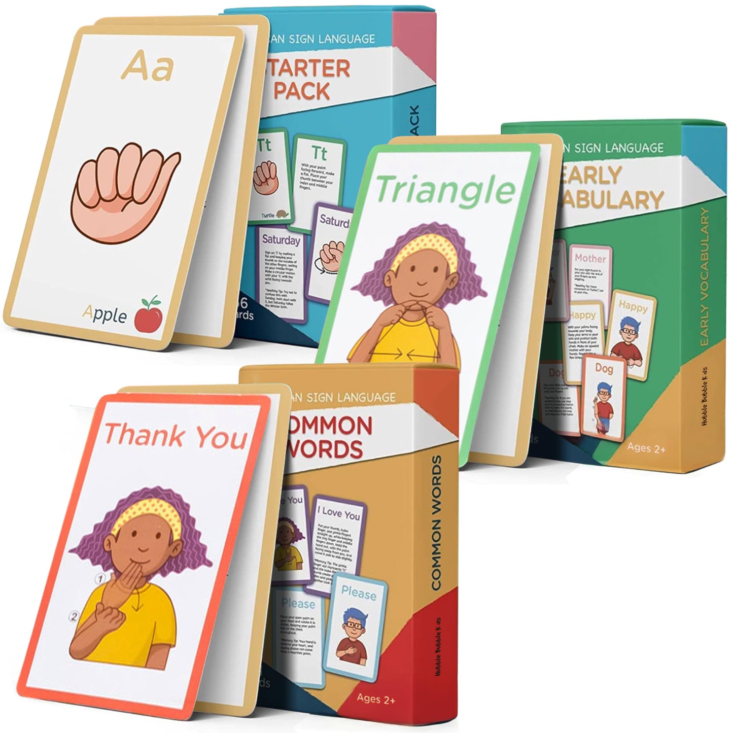 Hubble Bubble Kids American Sign Language Cards for Toddlers – 180 Beginner Sign Language Flash Cards