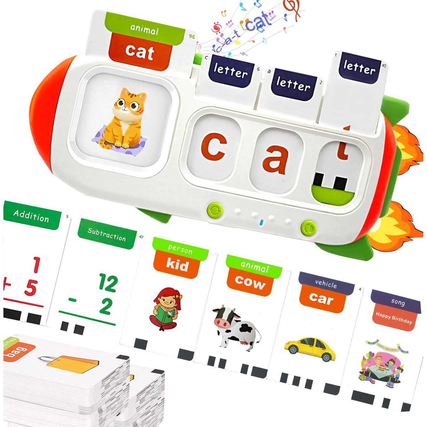 HUBFIVY Alphabet Talking Flash Cards & Math Games for Kids 2-8 | 56 Math Cards & 106 CVC Word Games