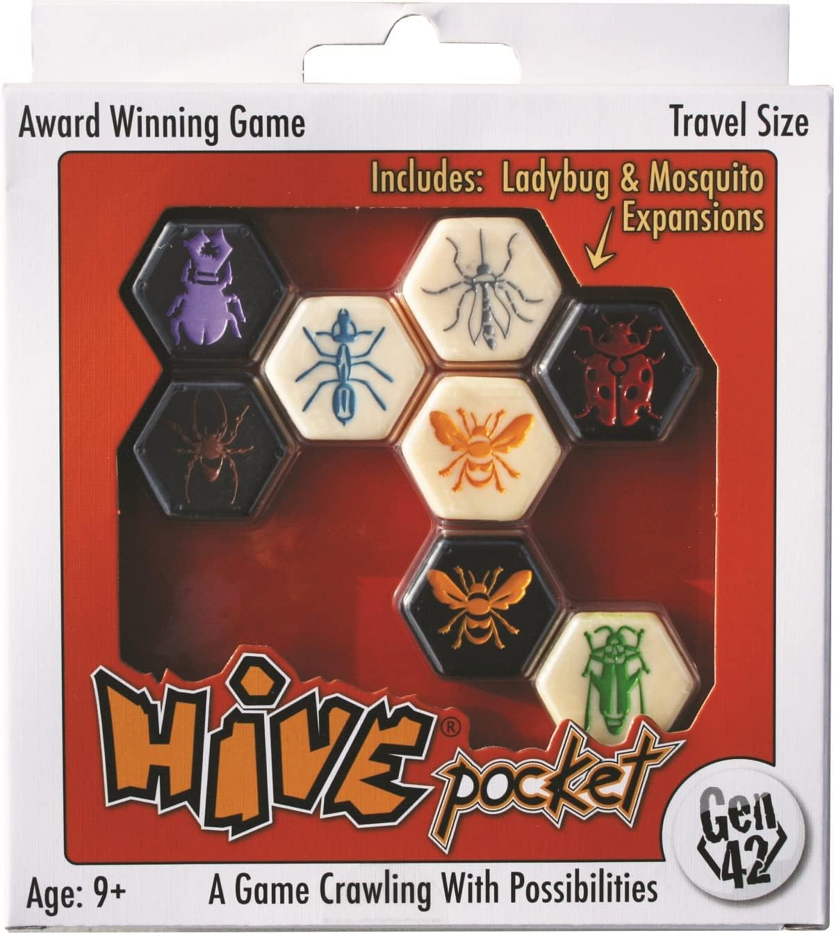 HUCH! Hive Pocket Game – Portable Two-Player Abstract Strategy with Ladybug & Mosquito Expansions | Travel Edition