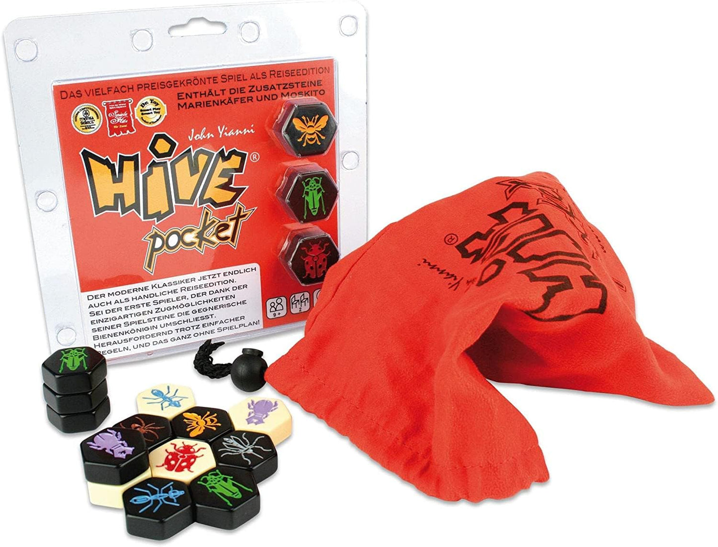 HUCH! Hive Pocket Game – Portable Two-Player Abstract Strategy with Ladybug & Mosquito Expansions | Travel Edition