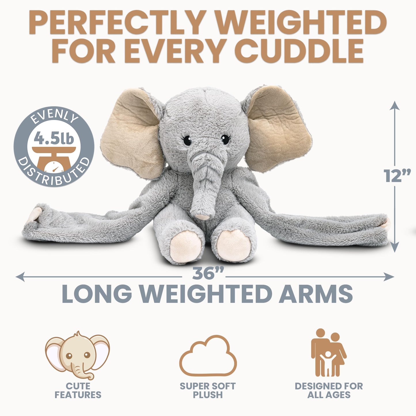 Huggle Healers Hathi Elephant Plush – 36-Inch Arm Hug, 4.5 lb Weighted Elephant Stuffed Animal