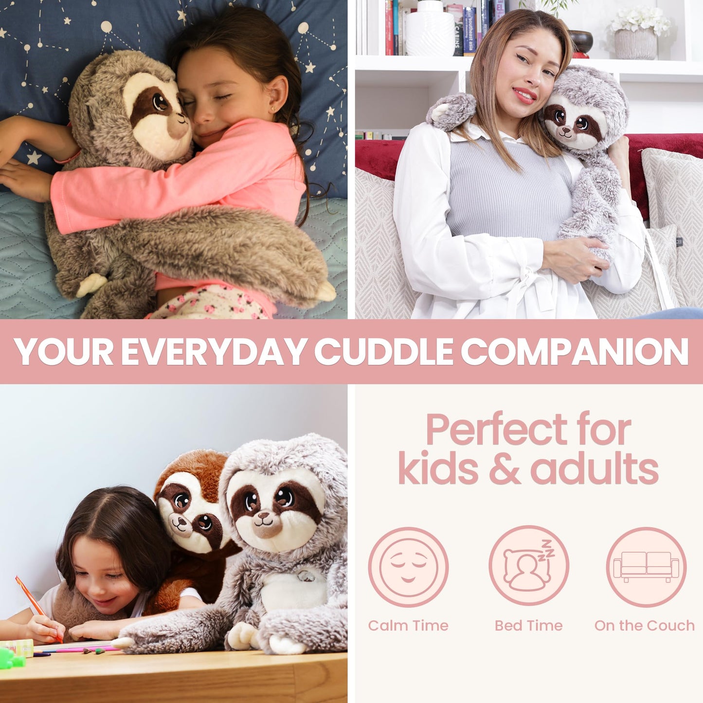 Huggle Healers Marshmallow Sloth — 36-Inch Weighted Plush Hug for All Ages