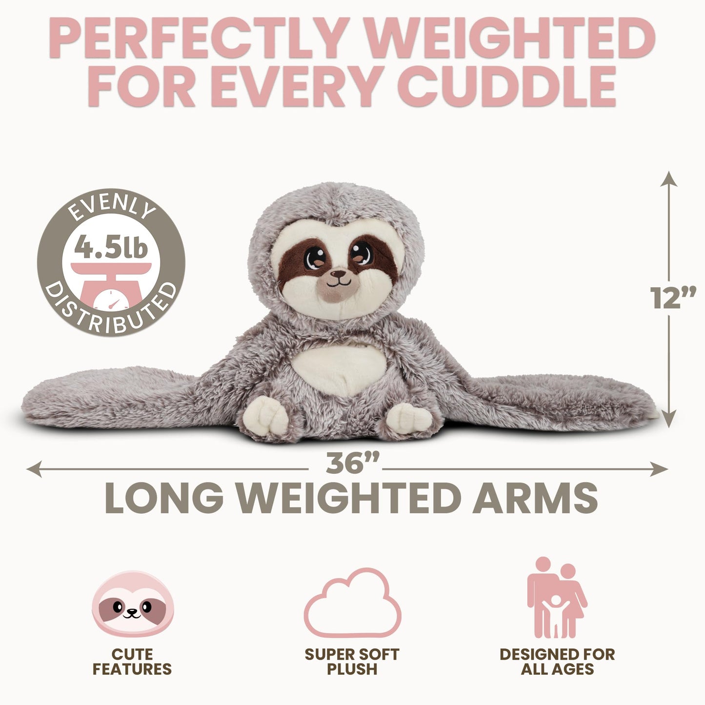 Huggle Healers Marshmallow Sloth — 36-Inch Weighted Plush Hug for All Ages