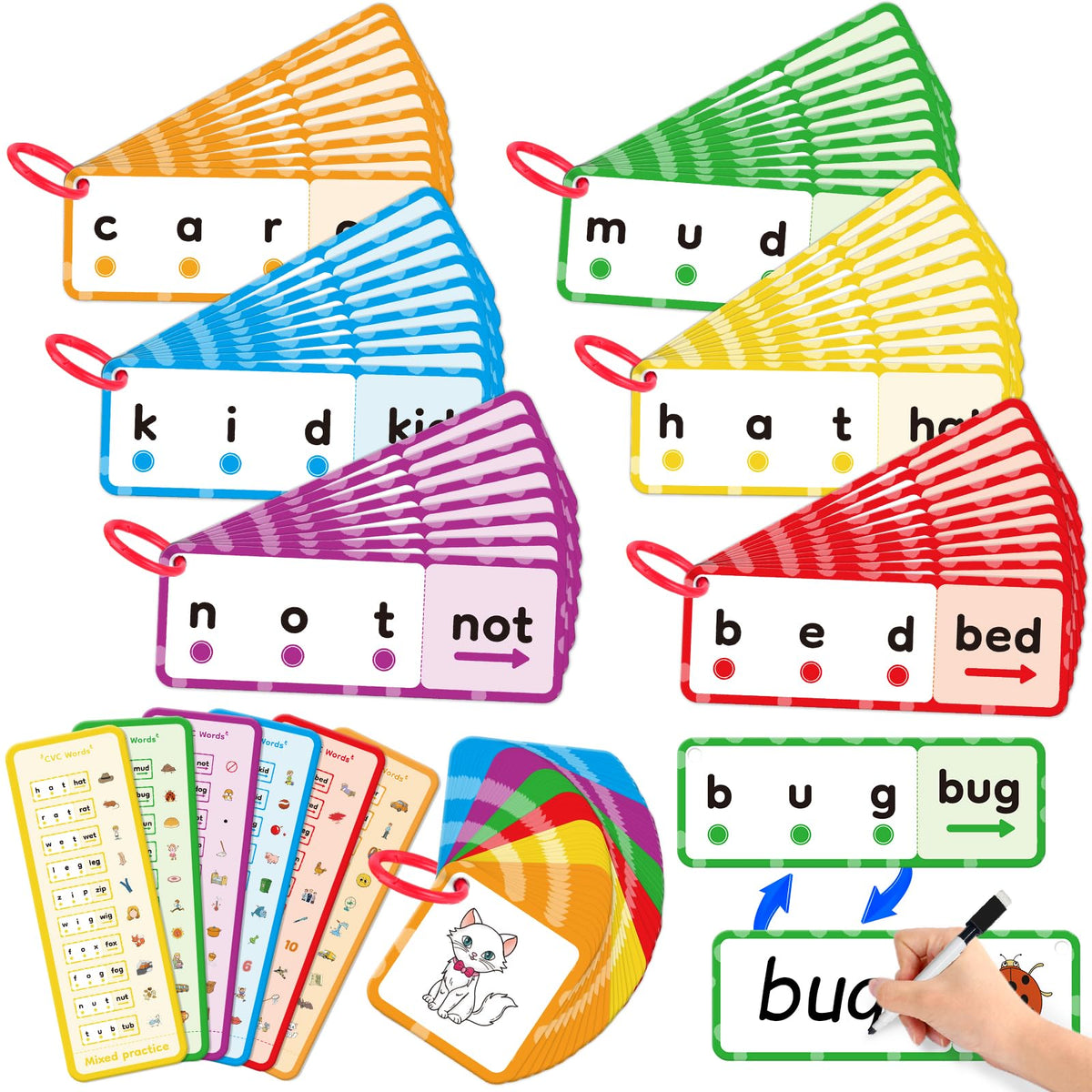 HugHush CVC Word Games & Phonics Flash Cards for Toddlers & Kids