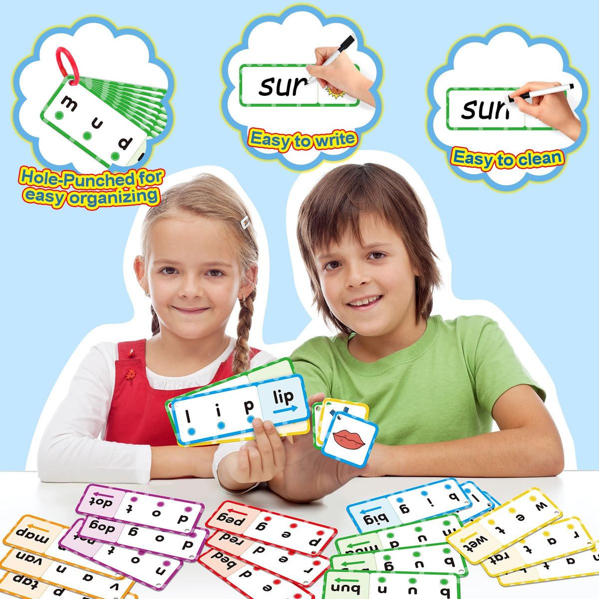 HugHush CVC Word Games & Phonics Flash Cards for Toddlers & Kids