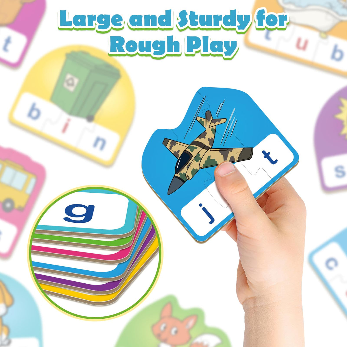 HugHush CVC Puzzle Cards — 60 Pieces of 3-Letter Word Games for Reading & Phonics