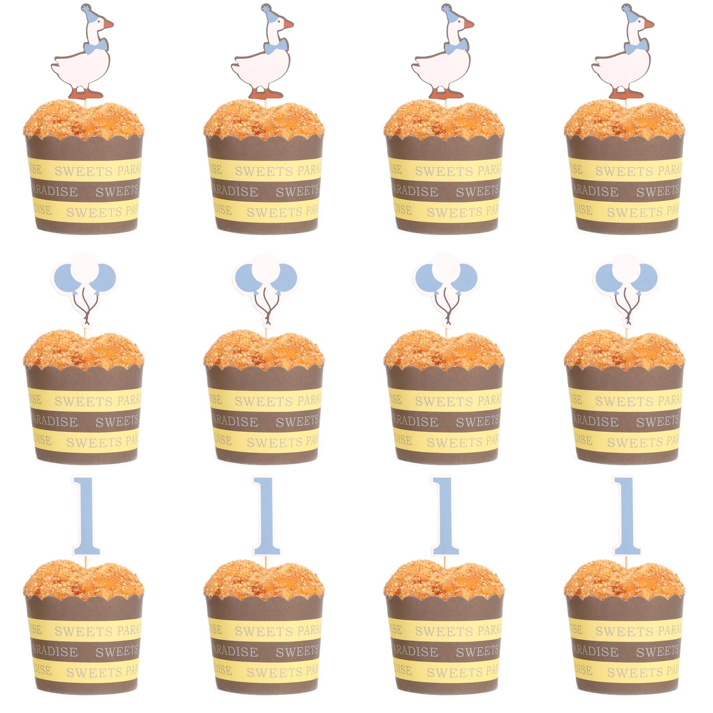 HUHJRUAR 12pcs One Silly Goose First Birthday Cupcake Toppers – Blue