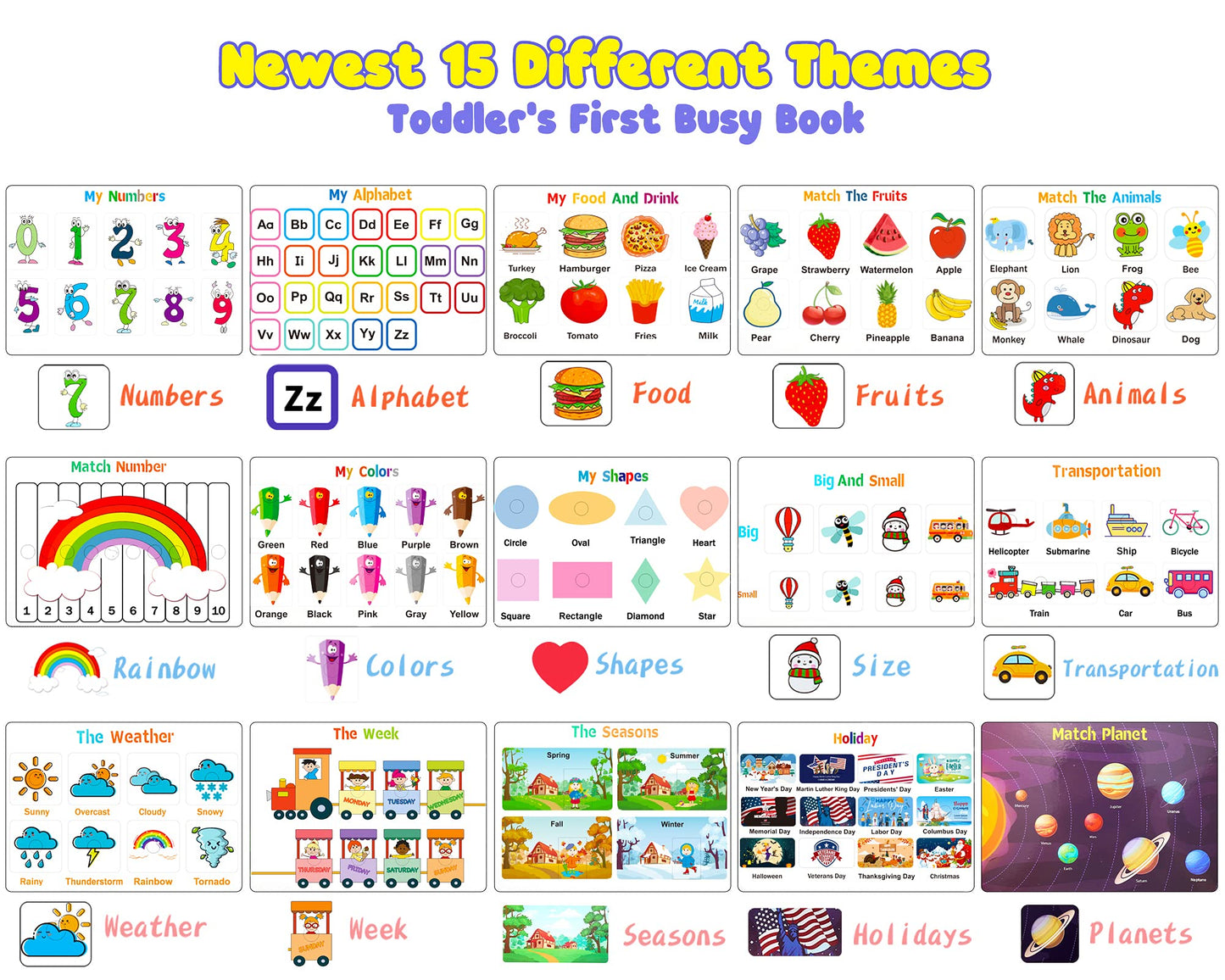 Huijing Montessori Busy Book – Preschool Learning Activities, Tracing & Coloring Binder