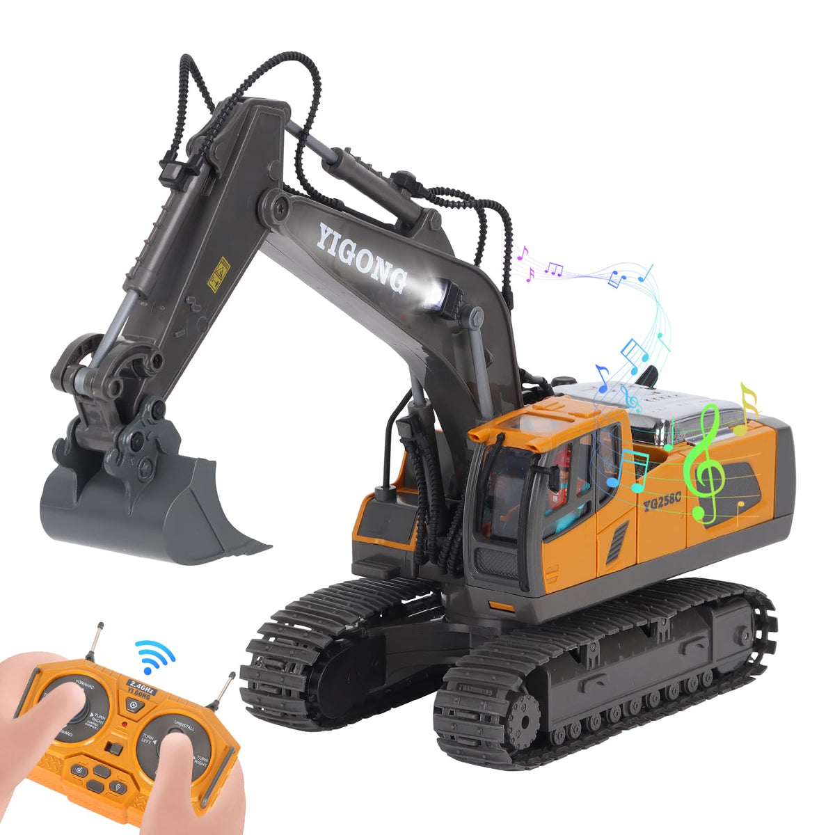 HuiJuKeJi 11-Channel RC Excavator Toy – 680° Rotation, Metal Shovel, Lights & Sounds