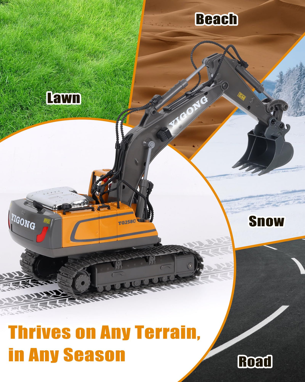 HuiJuKeJi 11-Channel RC Excavator Toy – 680° Rotation, Metal Shovel, Lights & Sounds