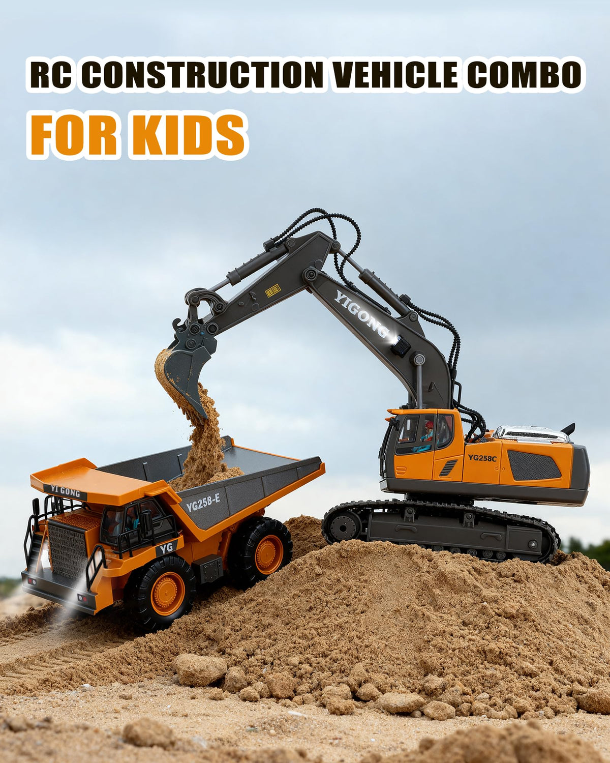 HuiJuKeJi 11-Channel RC Excavator Toy – 680° Rotation, Metal Shovel, Lights & Sounds