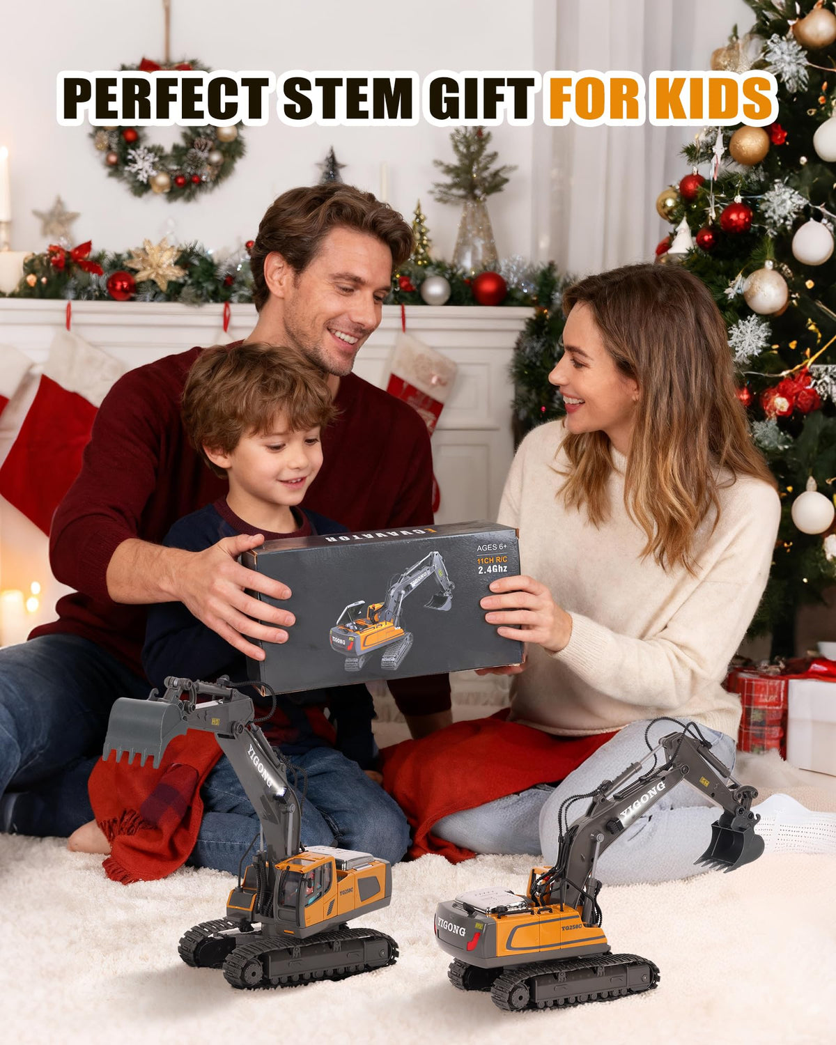 HuiJuKeJi 11-Channel RC Excavator Toy – 680° Rotation, Metal Shovel, Lights & Sounds