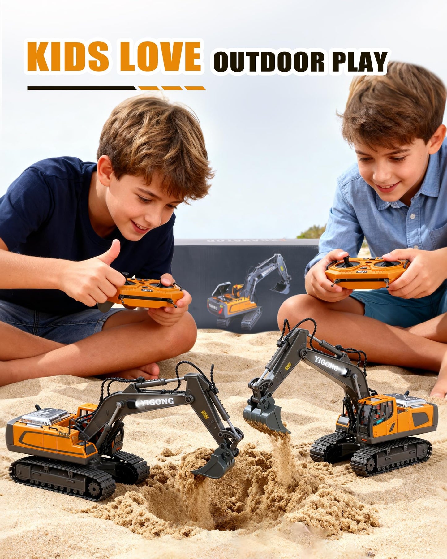 HuiJuKeJi 11-Channel RC Excavator Toy – 680° Rotation, Metal Shovel, Lights & Sounds