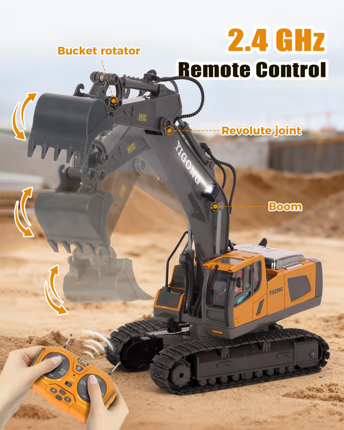 HuiJuKeJi 11-Channel RC Excavator Toy – 680° Rotation, Metal Shovel, Lights & Sounds