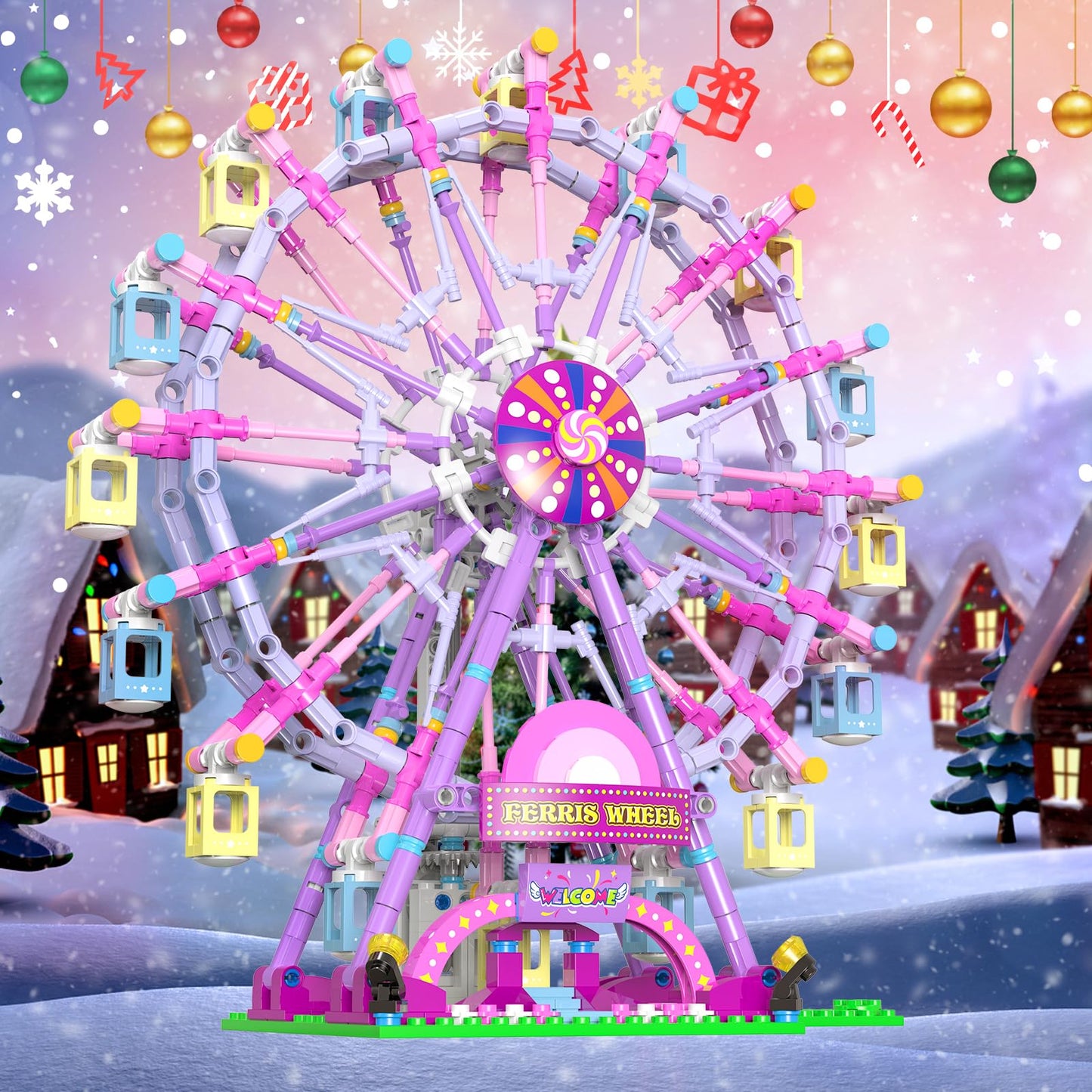 HuiNiu Ferris Wheel Building Block Set with Fairy Light – 813 Pieces, Two-Way Rotating Amusement Park Kit for Ages 8-13