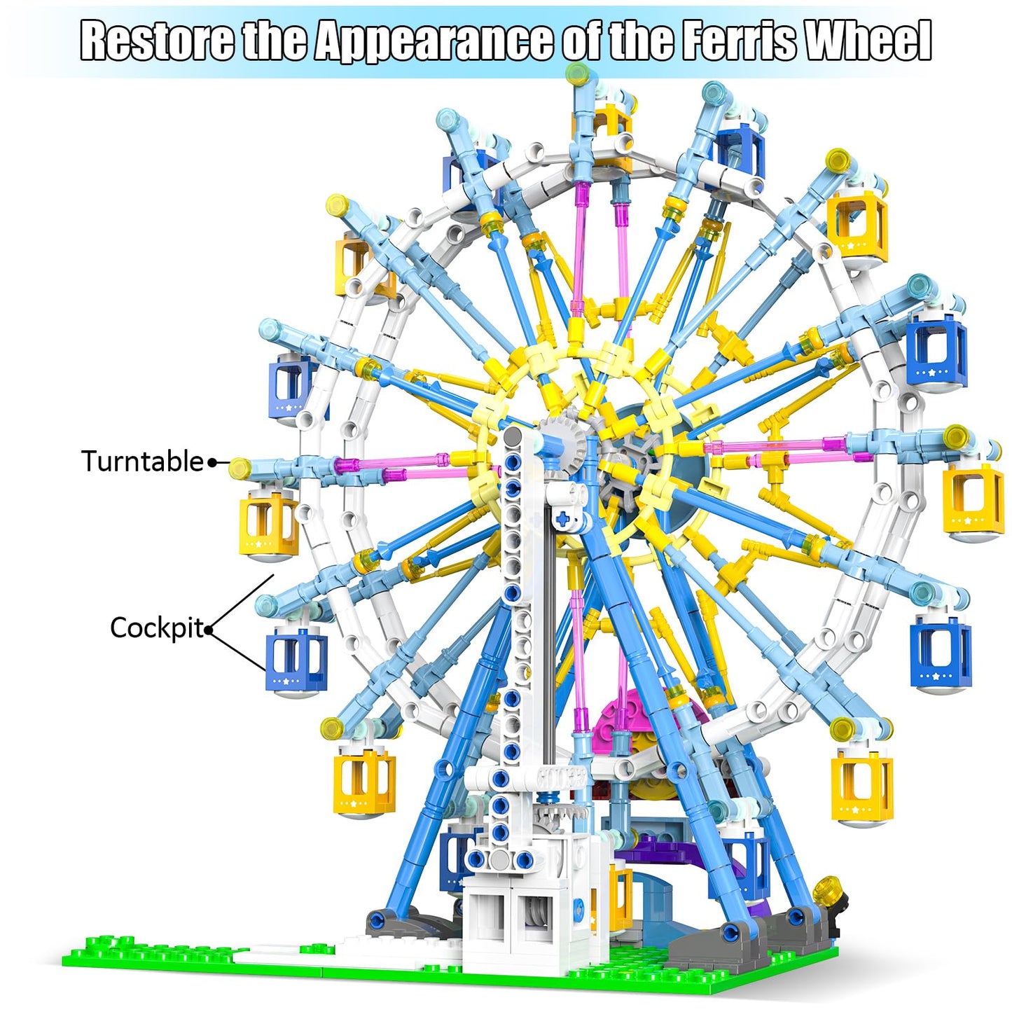 HuiNiu 2026 Ferris Wheel Building Set with Fairy Light | 813 PCS, Two-Way Rotation, Amusement Park Model Kit for Ages 8+