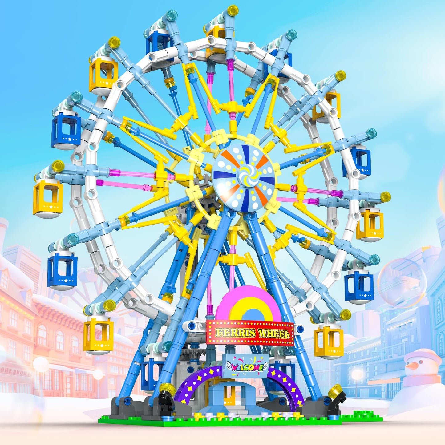 HuiNiu 2026 Ferris Wheel Building Set with Fairy Light | 813 PCS, Two-Way Rotation, Amusement Park Model Kit for Ages 8+