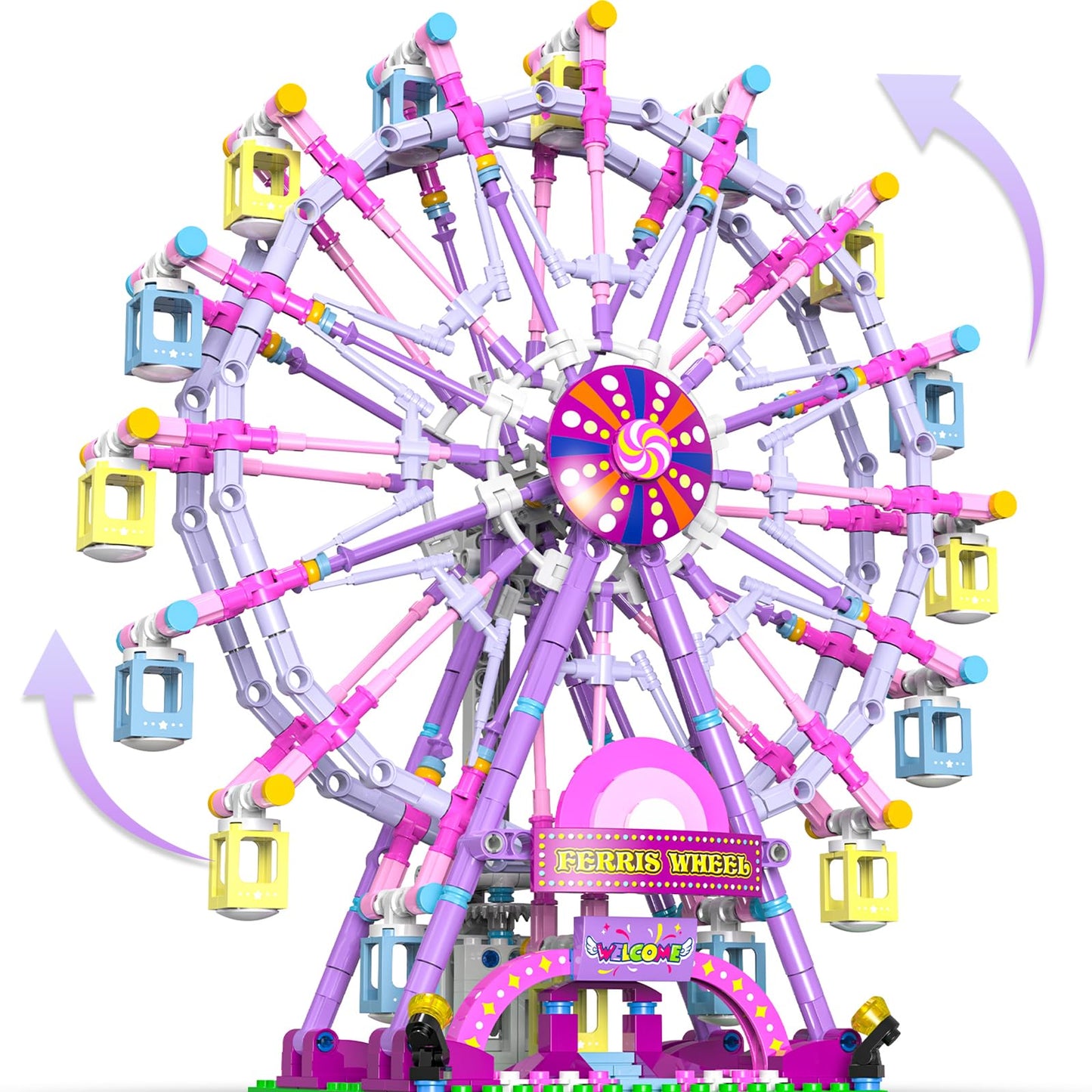 HuiNiu Ferris Wheel Building Block Set with Fairy Light – 813 Pieces, Two-Way Rotating Amusement Park Kit for Ages 8-13