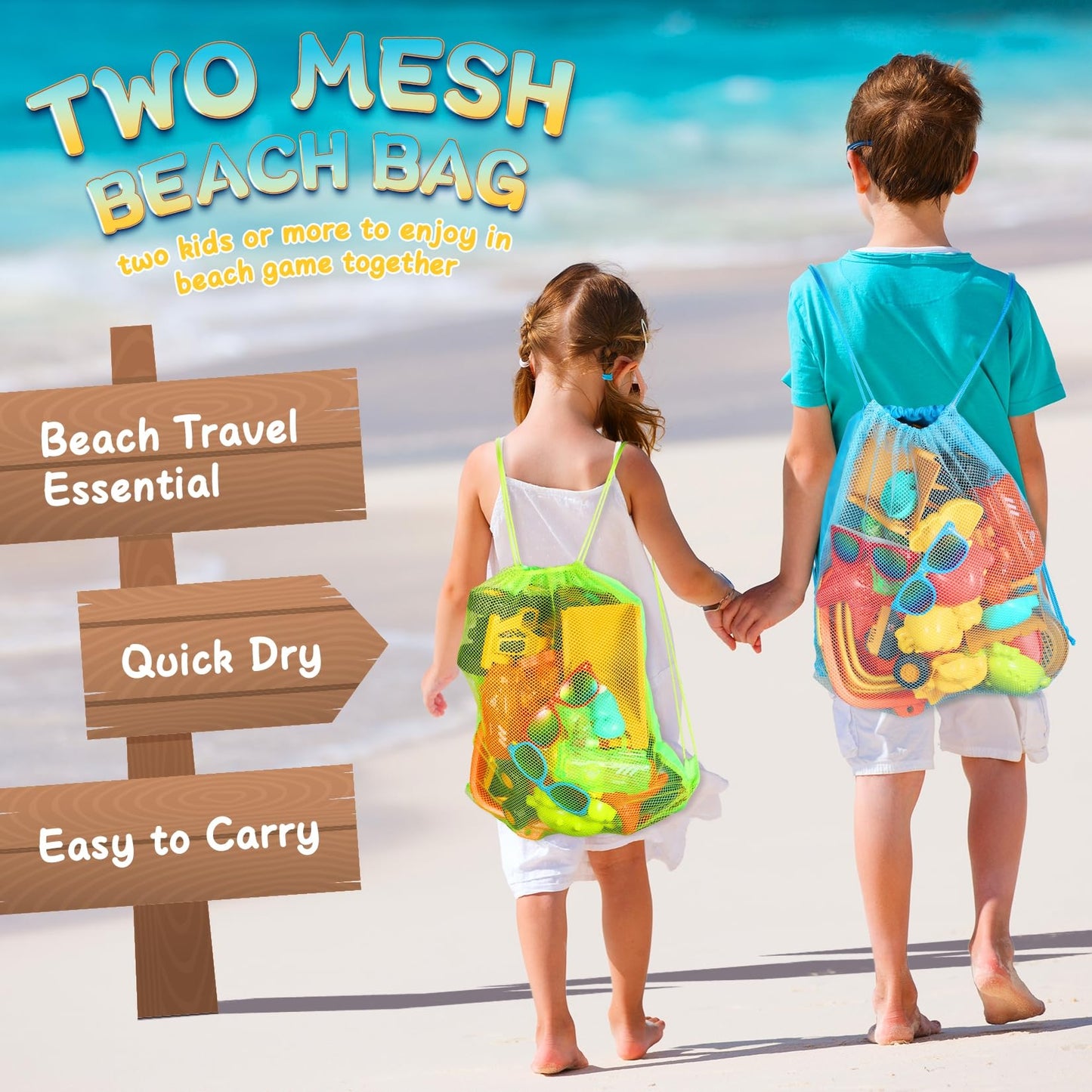 HUITEM Beach Toys Set for Kids – 9-Piece Sand Toys with Collapsible Buckets, Dump Trucks & Molds