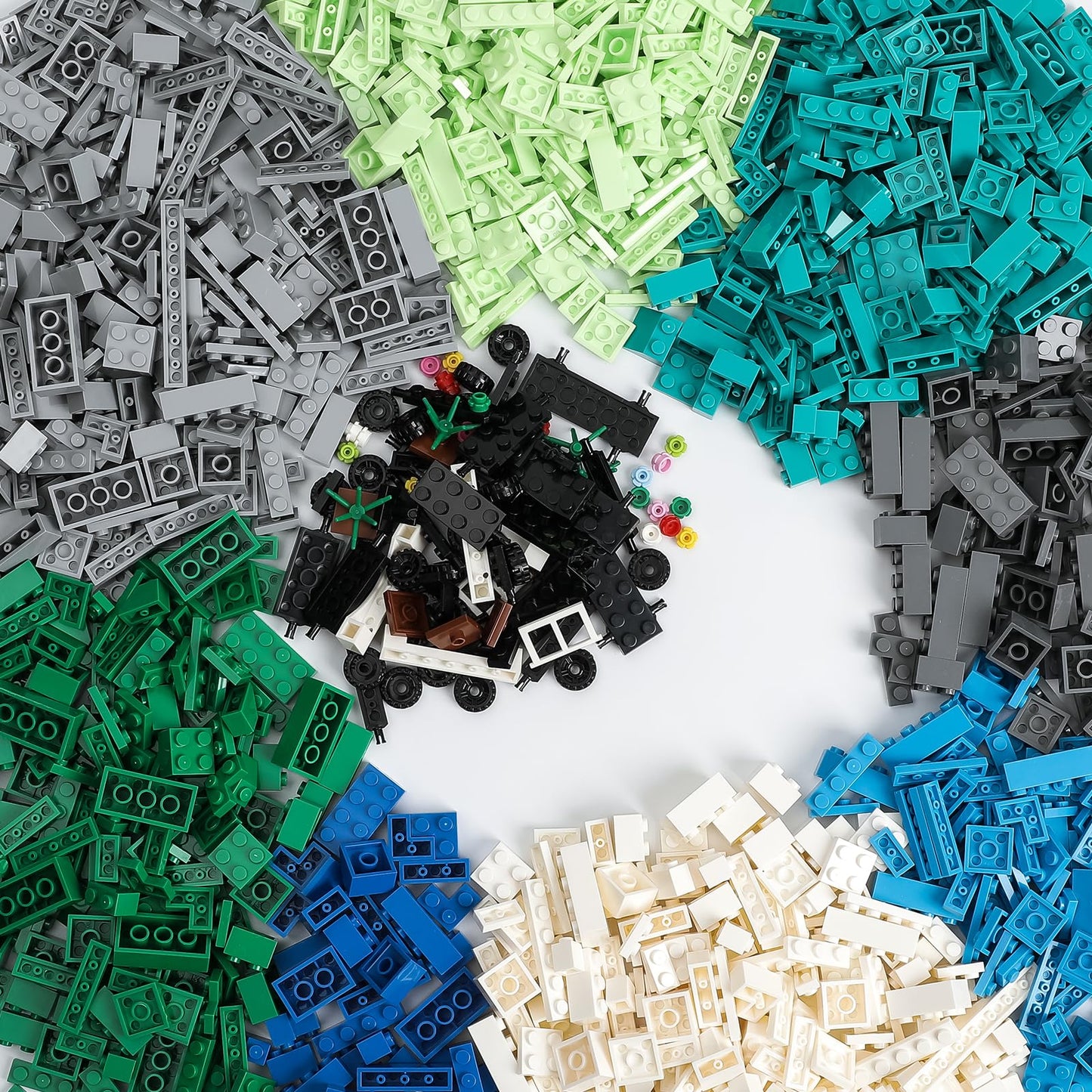 HUIZDQ 1800Pcs Building Bricks Set – Classic Bulk Blocks (Blue/Green/White/Grey)