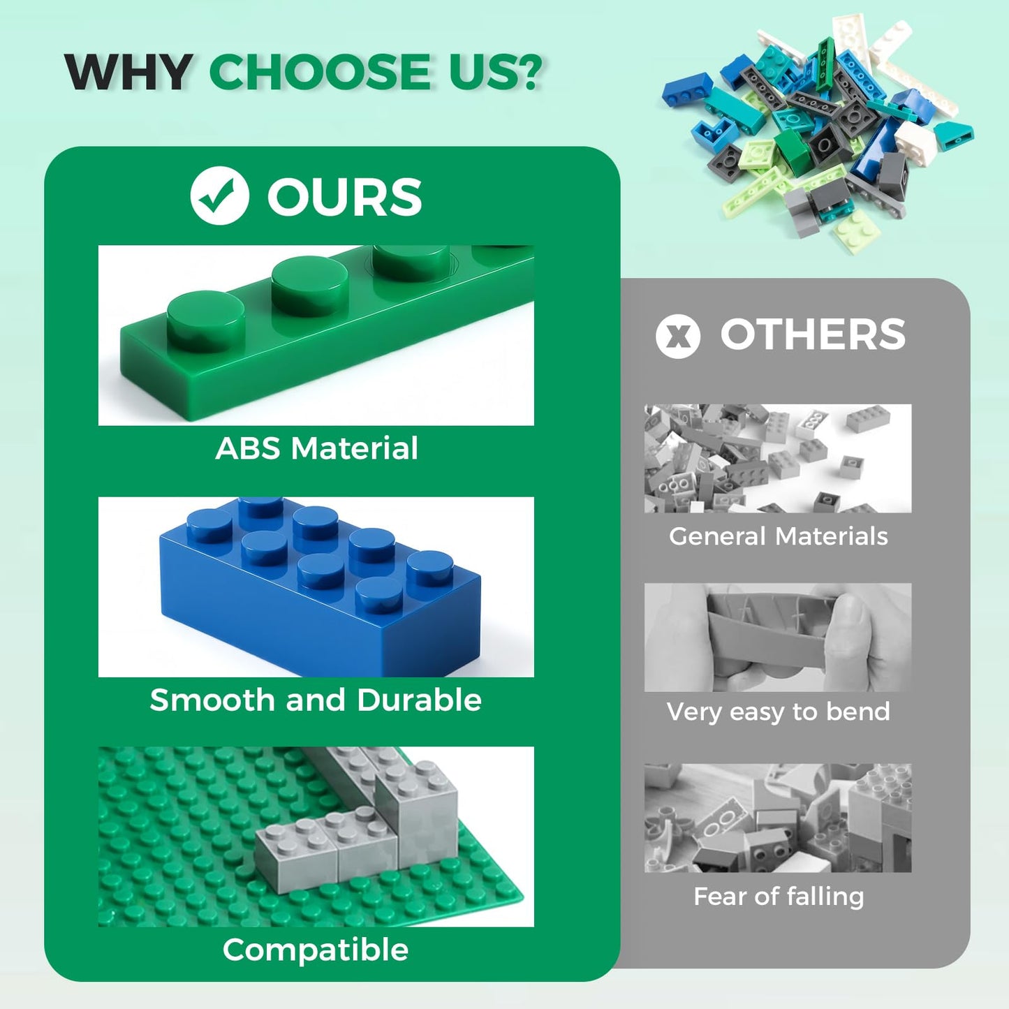HUIZDQ 1800Pcs Building Bricks Set – Classic Bulk Blocks (Blue/Green/White/Grey)